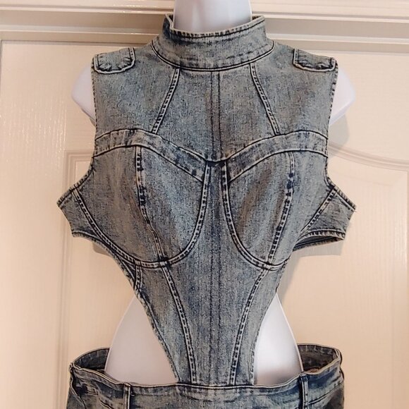 Nichole Lynel High Neck Cutout Denim Maxi Dress - Picture 3 of 12